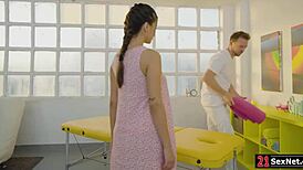 Brunette gets a massage with oil and then gets fucked hard