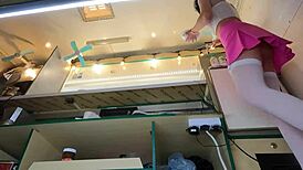 this crazy european girl loves getting upskirted at work for cash