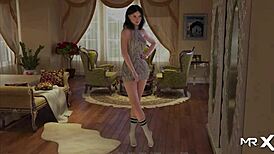 Fashion business features maid removing her outfit in anime-style scene.