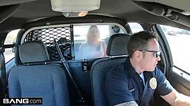 Why not screw the cops? naughty thick white girl bends over for sex in cop car blowjob doggystyle