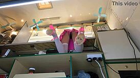 this crazy european girl loves getting upskirted at work for cash