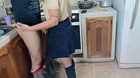 schoolgirl princess charms stepdad into kitchen fling