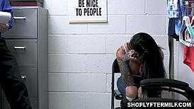 Milf lily lane gets caught stealing a bra by the officer, who then masturbates with her big cock in the office! 😏👀