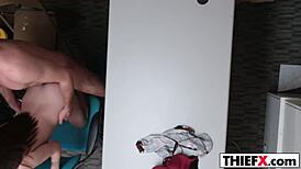 Does the pervert officer fuck her in the garage?