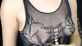 cute brunette in pigtails has real nipple orgasm on her natural tits