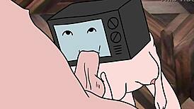 tv woman sucks cameraman's cock while he sucks her pussy in this hentai scene