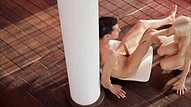 Thin Beautiful Blonde Gets Assfucked on Pole