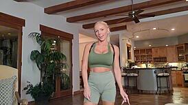 Watch the hotwife squirt from fingering and blowjob, then take the bodybuilder's big cock and cum?