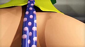 horny brunette deepthroats and rides big cock in 3d cartoon