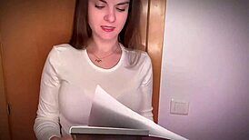 Stepmother's Huge Tits Caught by Stepson in Office Roleplay