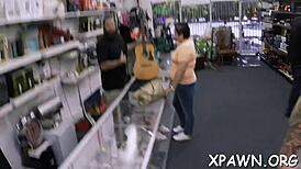 this horny slut is sucking and fucking in the shop. so nasty and european.
