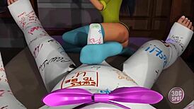 horny brunette deepthroats and rides big cock in 3d cartoon