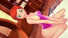 Gwen Tennyson wants to give a massage to a big cock in adult swimsuit version!