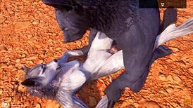 Alpha wolf devours tasty she-wolf in wild life furry adventure