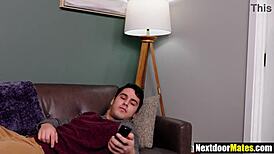 Skinny gay guys perform bareback assfucking with big cocks