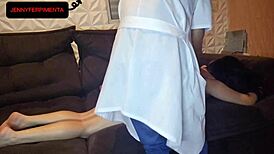 Asian girl meets lover for pussy fucking in bathroom.