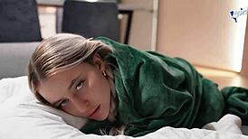 Sharing a bed with stepsister on vacation got messy with cum on panties