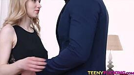 adorable teen keeps her heels on while riding big cock and enjoying anal