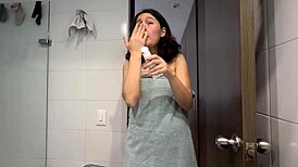 Hey, while my husband cooks eggs, his sis helps me get wet in the shower!