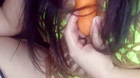 Enjoying delicious pleasure with my carrot in outdoor muff diving fun!