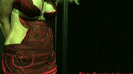 Lezdom milf fingerfucks caged submissive in bondage