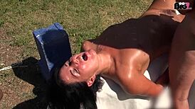 Cum Hungry Slut Gets Covered in Outdoor Blowbang