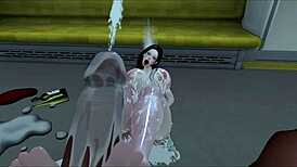 busty woman surprised on train