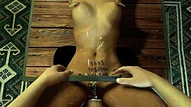 Bound whore gets tight pussy creamed and pisses on cock!