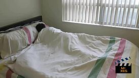 A white blonde gets woken up by a black cock in her mouth