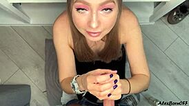 cute teen amelie dubon jerks off my cock to orgasm with handjob and cumshot