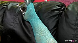 lesbian threesome with sexy milfs and teen in fishnets