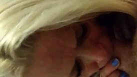 Johnny feels the intense pleasure as blonde gives passionate blowjob