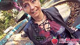 weird german granny rubina bangs big cock outside