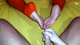 Stepmom in Torn Pantyhose with Stepson's Foot Fetish