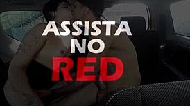 two crossdressing girls show off and fuck a guy in the car