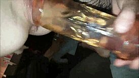 milf penetrates her vagina with a big dildo, squirting and dripping