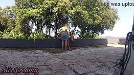 Caught naked wife masturbates stranger's cock on public street