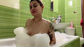 Pregnant Teen 18+ with Big Boobs Enjoys a Sensual Bath.