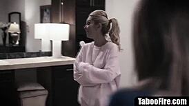 Lesbo Stepdaughter Fucks Stepmom And Her Bf To Prove She's Gay