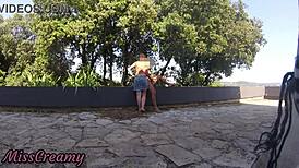 Caught naked wife masturbates stranger's cock on public street