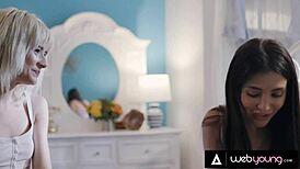 Jane Wilde And Jessie Saint Have A Sleepover With Petite Bodies And Small Tits.