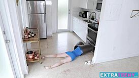 Young klutz Bambi Black gets nailed hard before receiving a facial