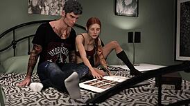 in the hellcat lounge, a teen with big nipples and pierced tits encounters a monster cock friend for intense sex