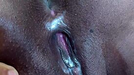 Bent over for interracial POV creampie in doggystyle.