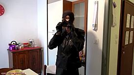 damn, i love watching this masked domina in leather fuck missionary