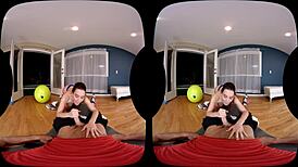 naughty america vr brunette licks tits and fucks in gym