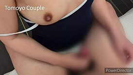 I love how this cute japanese wife cosplays in school swimsuit for young man