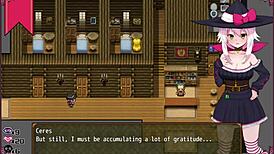 Bruxinha Confusa Strips in Male Bathroom, Revealing Big Tits in Hentai Game Scene