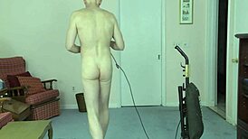 Horny Gay Nudist Cleans House
