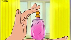 Spraying growth perfume on anime girl for rough doggystyle sex